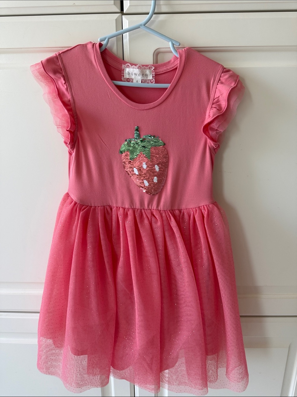btween girl Pink Strawberry Sequin Tulle Dress size 6